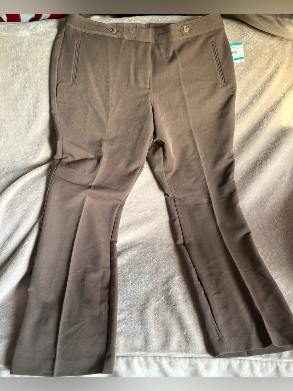 Ann Klein Women’s Brown Boot Leg Pants with Gold Button Accent Career Office 16
